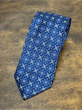Robert Talbott Blue and Gold Silk Geometric Tie